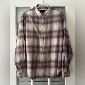 Vince Men's L Classic Fit Beige Purple Plaid Redondo Button-Up Shirt